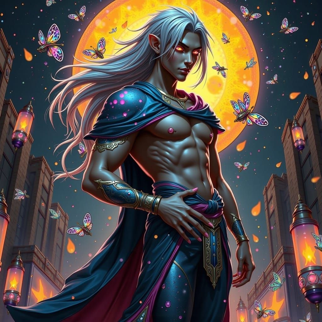 Cyberpunk Fae in Neon Hues