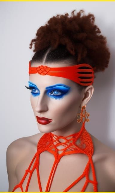 Woman with Red Hair, Orange Bikini, and Blue Necklace