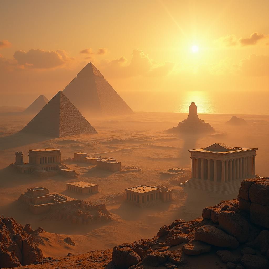 Seven Ancient Wonders in Golden Light