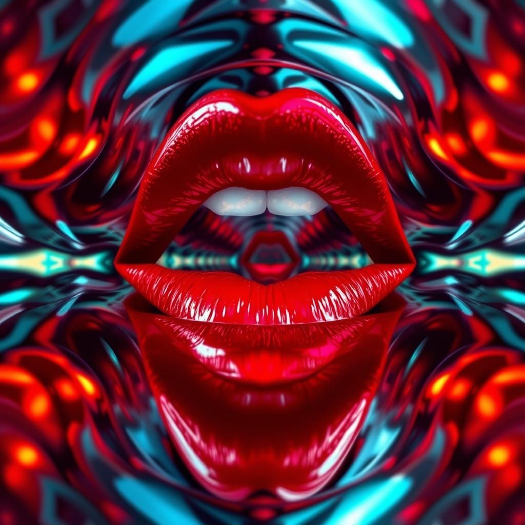 Surreal Kaleidoscopic Kiss Mark in Vibrant Scarlet
