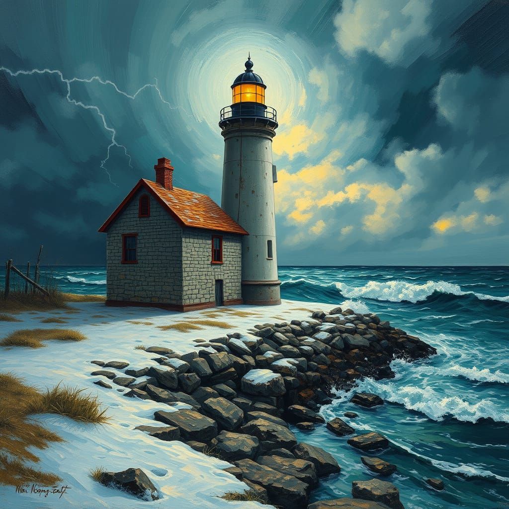 Maine Lighthouse in Van Gogh Style