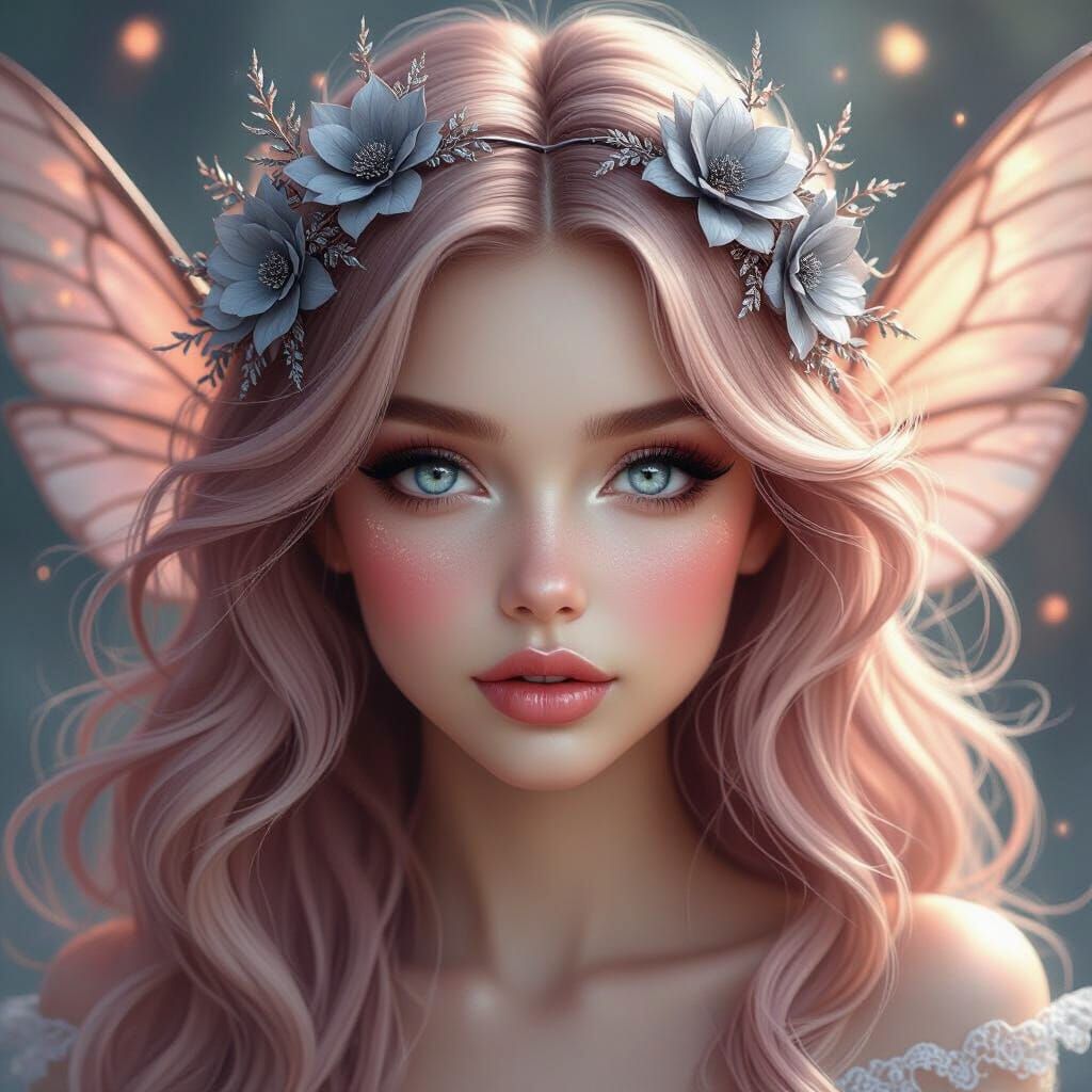 Hyperdetailed Fairy Portrait with Rose Gold Hair and Flower ...
