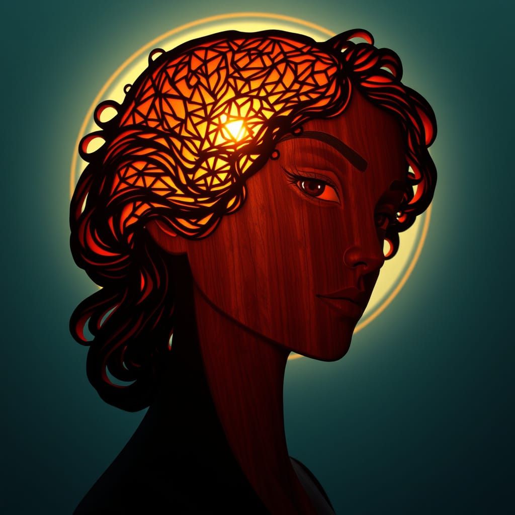 Carved Wooden Bust with Geometric Silhouette