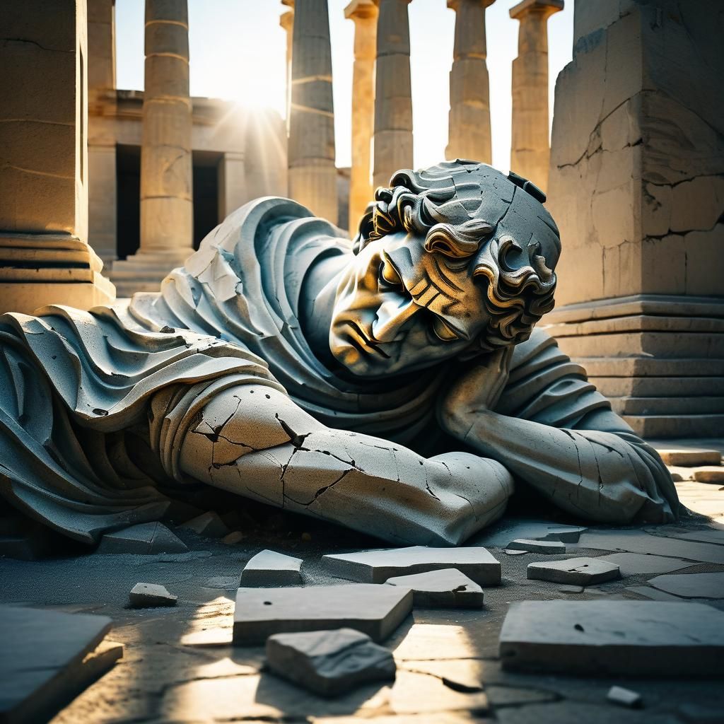 Shattered Greek Statue in Surrealist Style