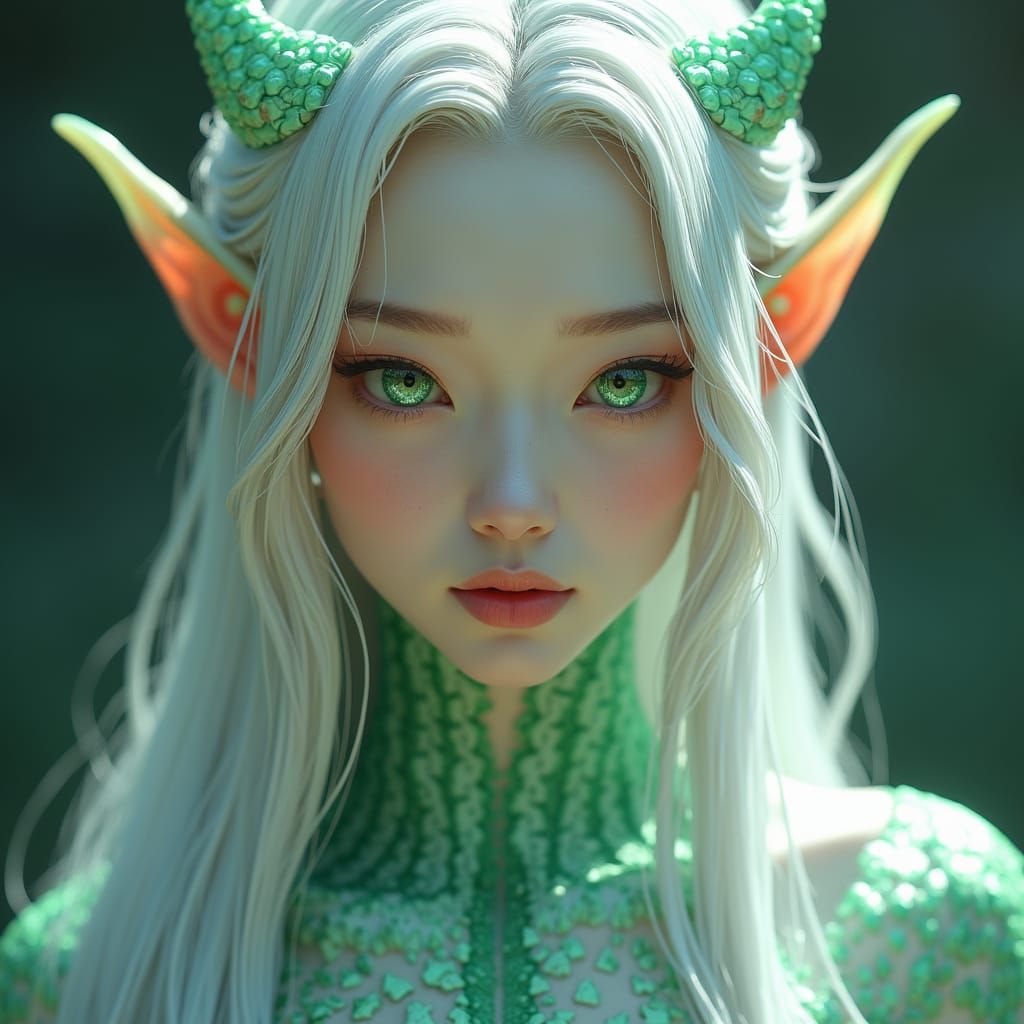 Serene Snake Demon Woman: Hyperrealistic Fantasy Portrait