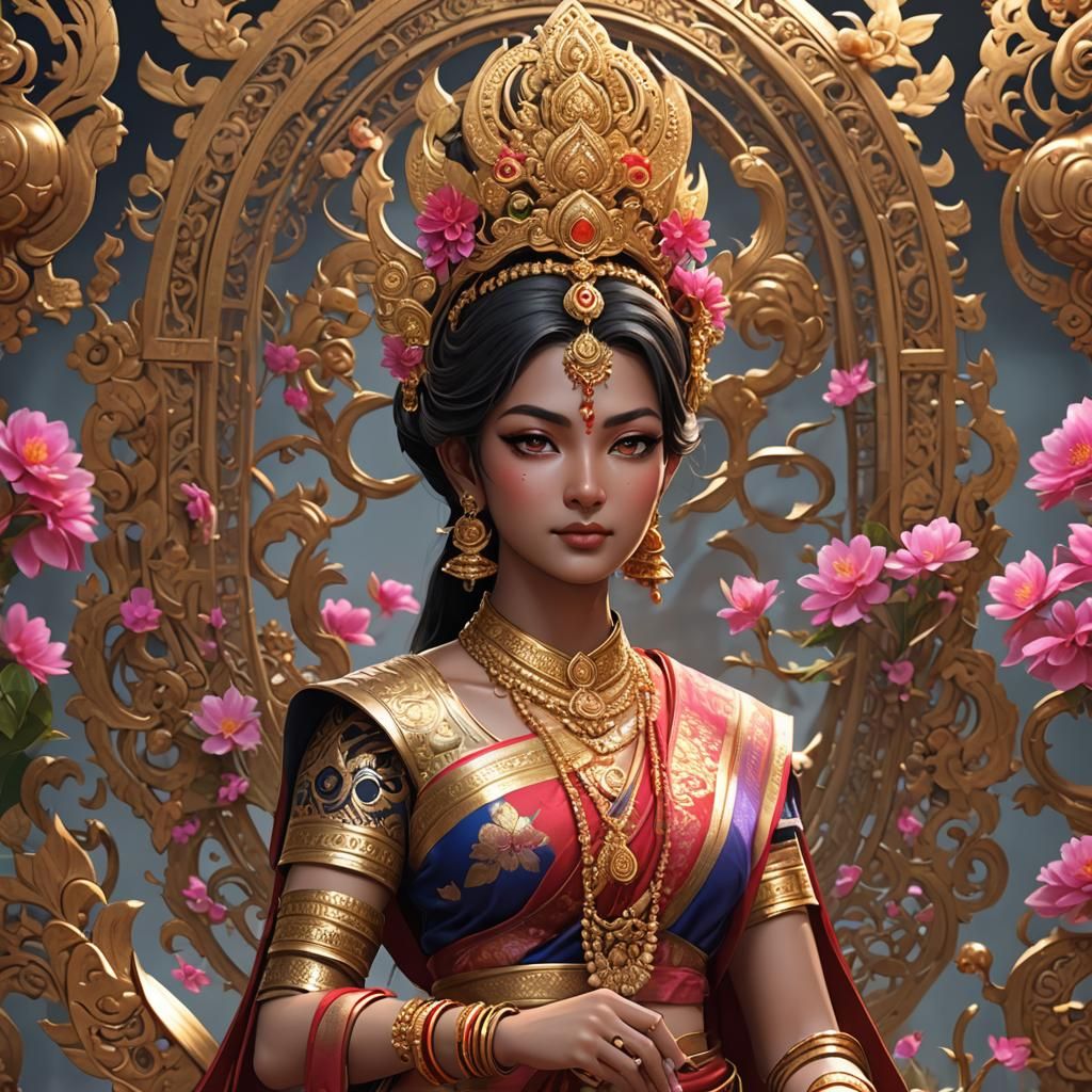 Lakshmi in Thai Fabric: 3D Anime Art
