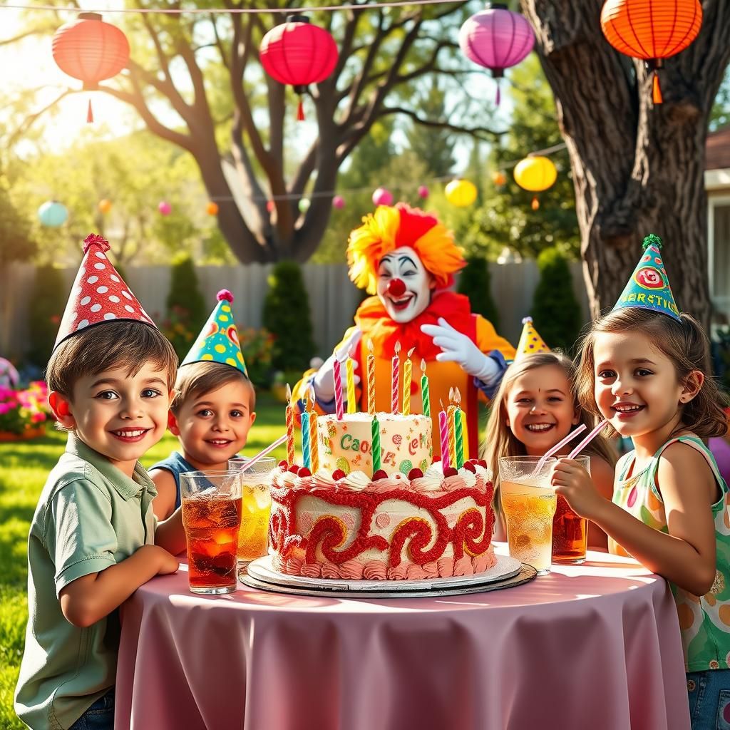 Children's Party with Clown in Hyperrealism Style