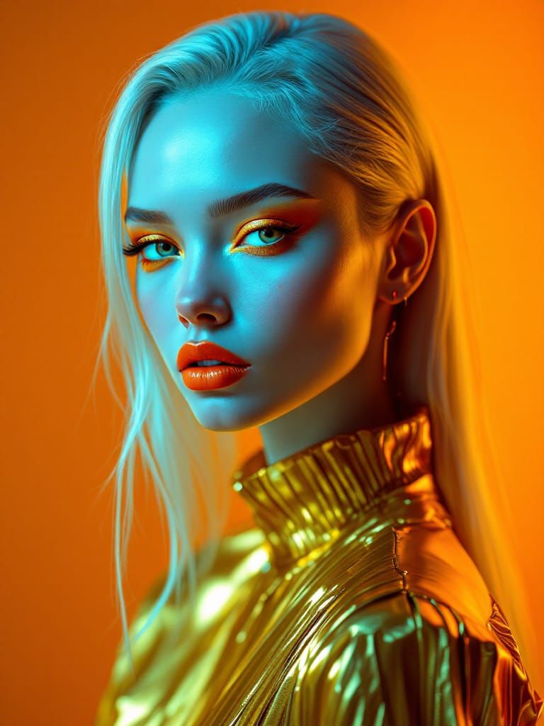 Sci-Fi Portrait: Blue Skin Woman in Golden Light