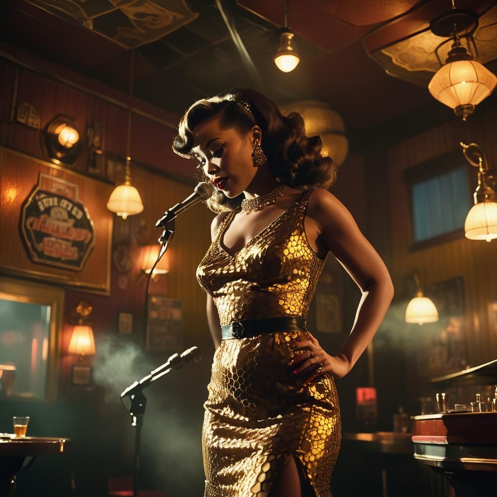 Honey Bee Jazz Singer in 50s Dive Bar