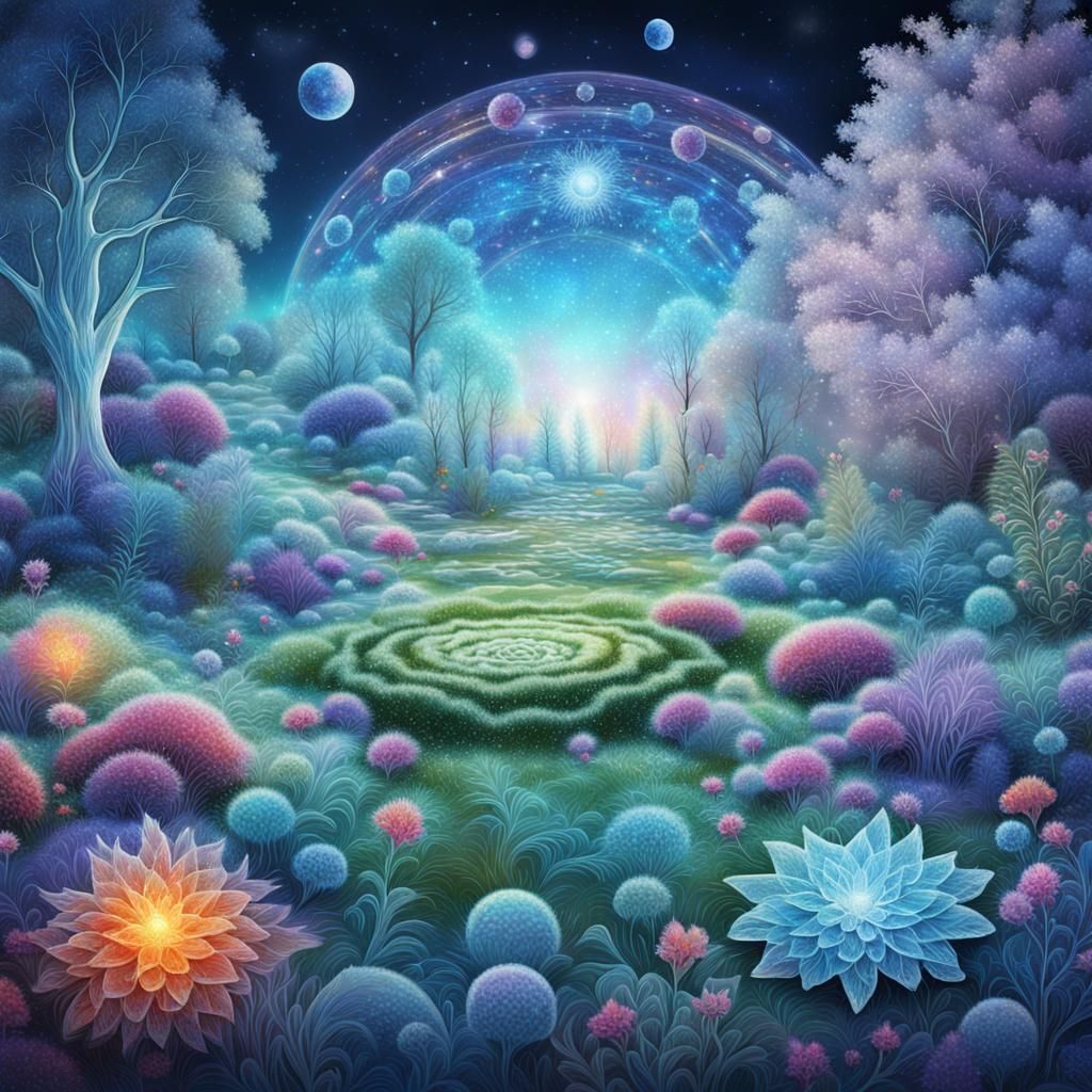 Frosty Garden: Holographic Astral Illustration