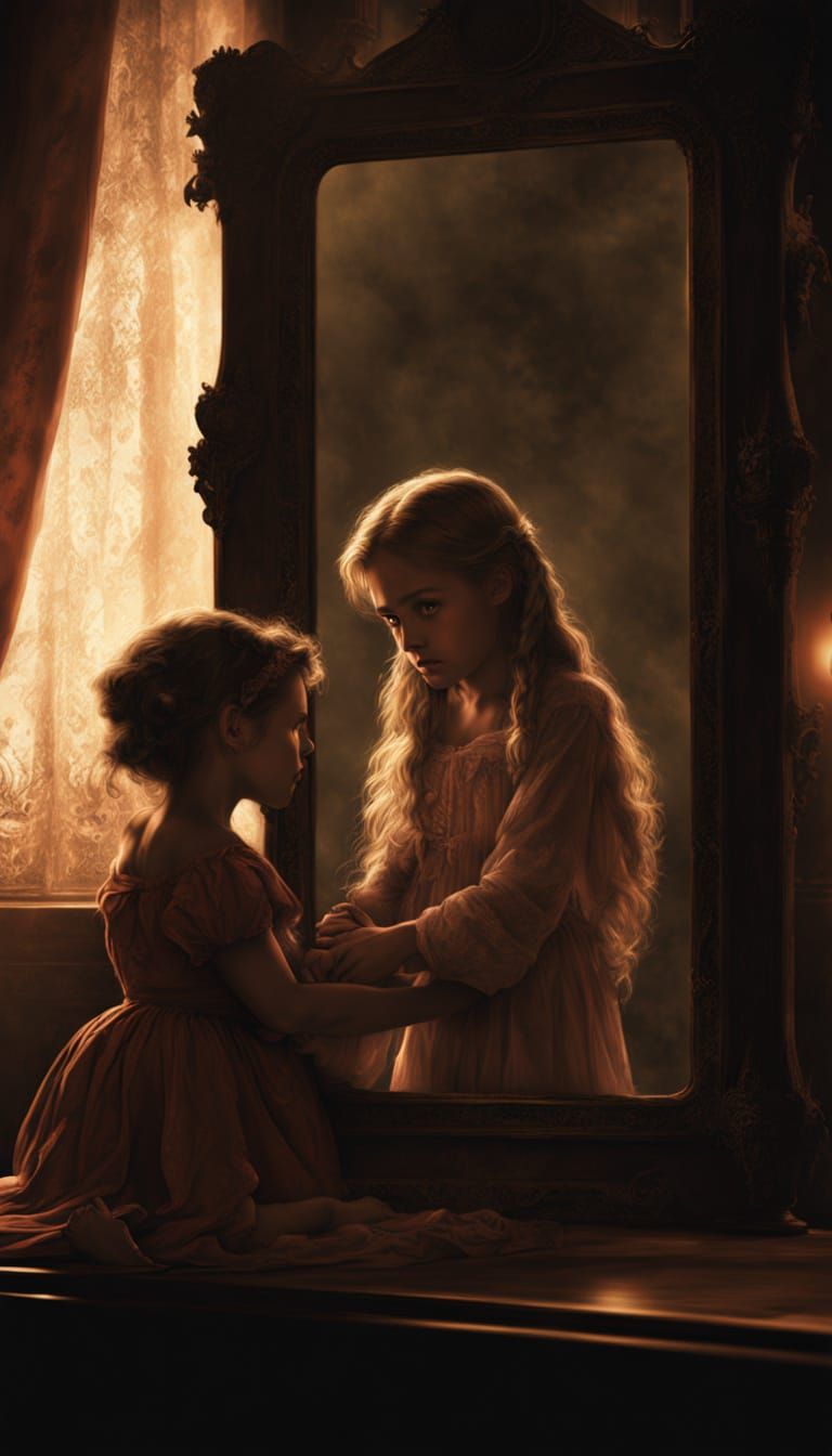 Girl Hugs Teddy Bear, Stares Into Haunted Mirror