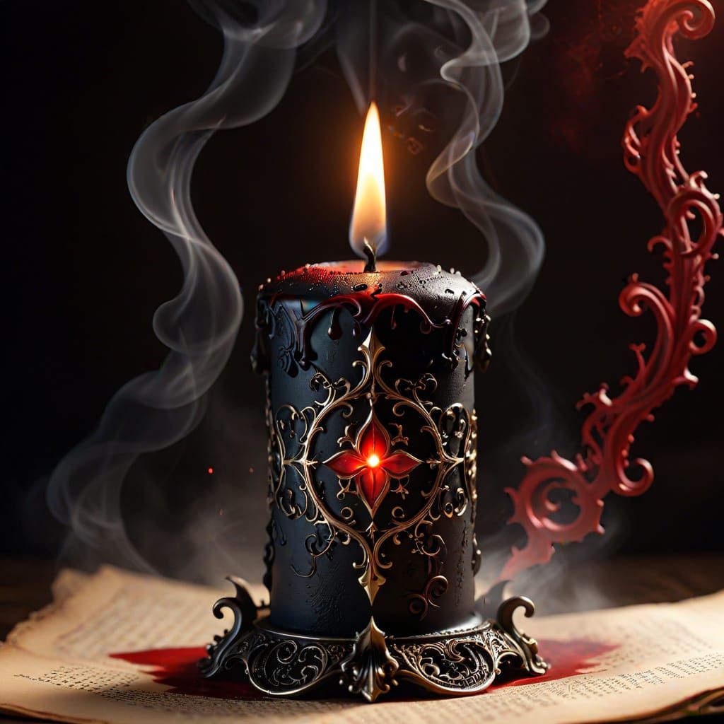 Eerie Black Candle Illuminates Gothic Symbols
