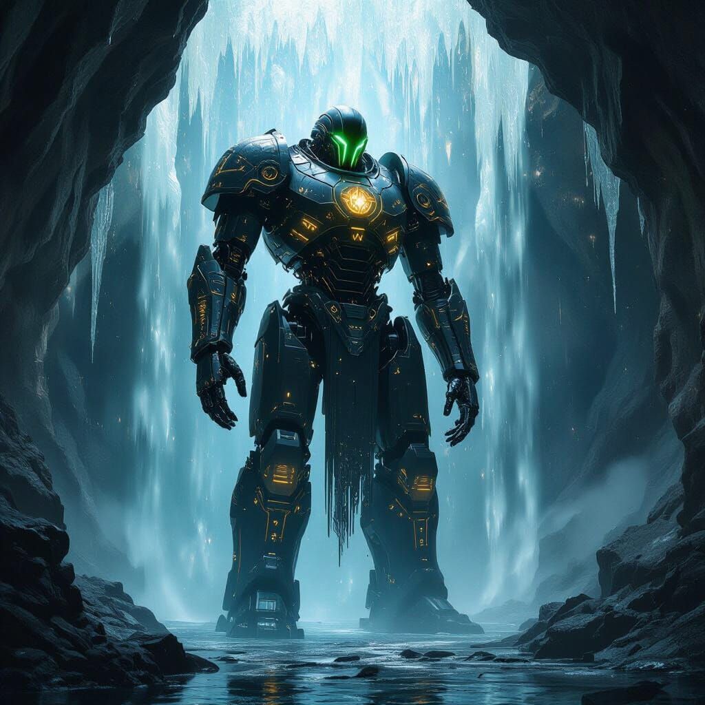 Obsidian Automaton in Crystalline Cavern, Biomechanical Art