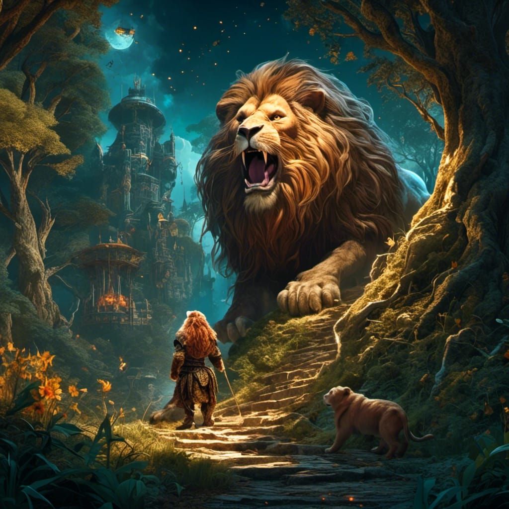 Brave Lion in Dark Fantasy Style