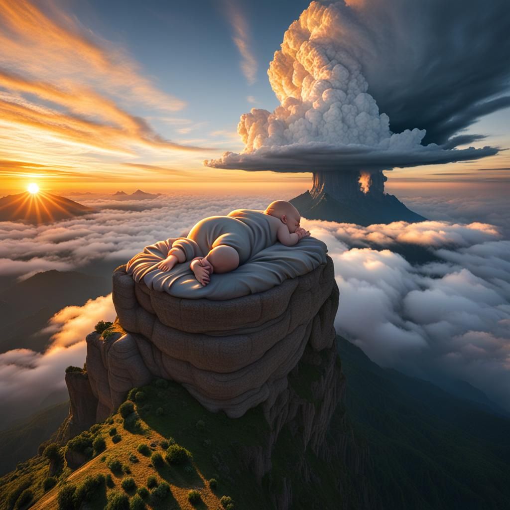 Sunset Over a Sleeping Baby God