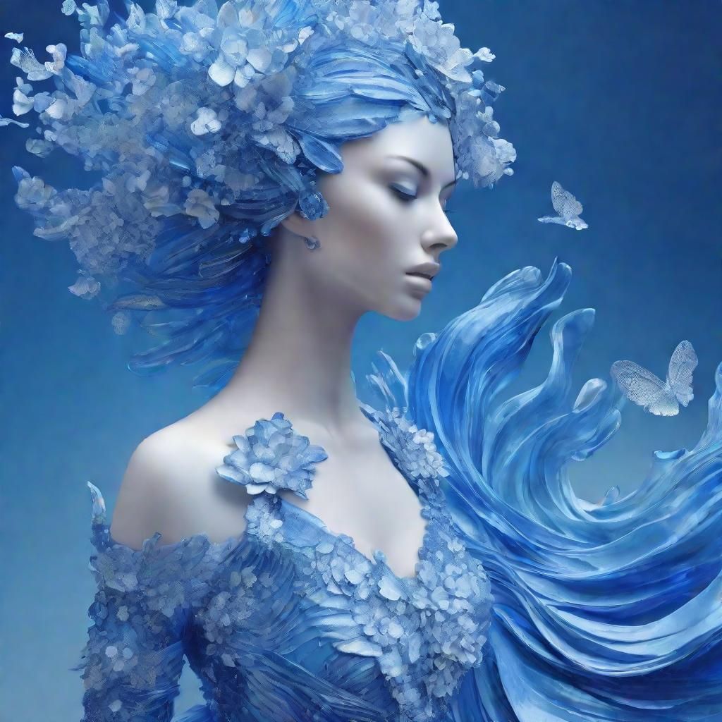 Sapphire Robot Girl Dancing with Sirens: Photorealistic Abst...