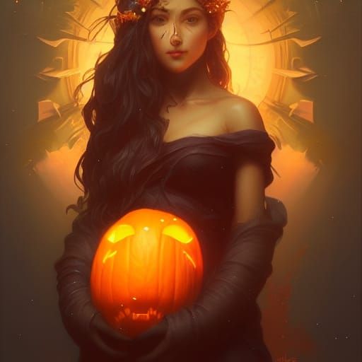 Goddess with Pumpkin: Hyperdetailed Digital Art