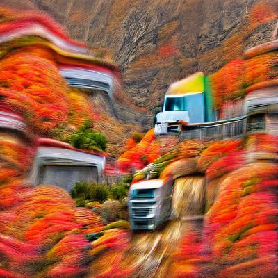 Semi-Truck Journey Through Autumn Mountain Pass