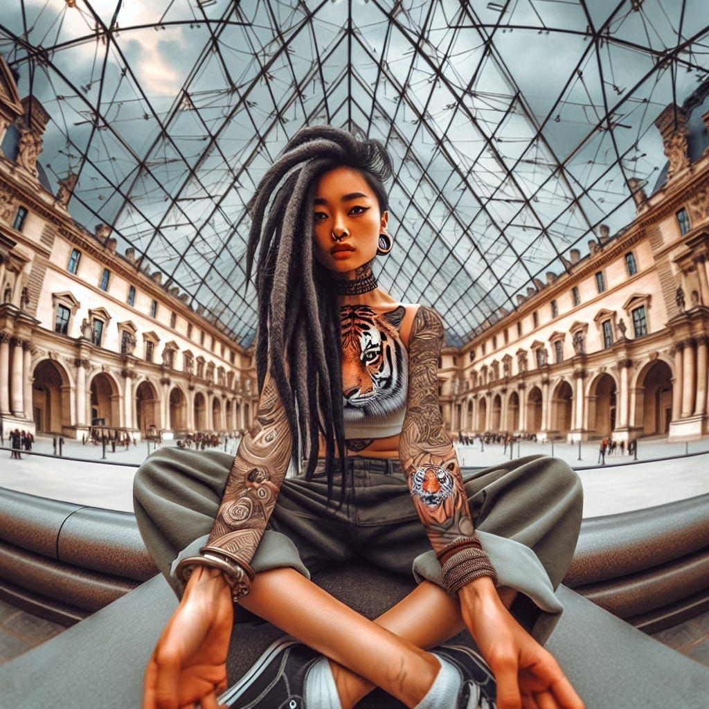 Hyperrealistic Wide-Angle Scene of a Girl in Front of the Lo...