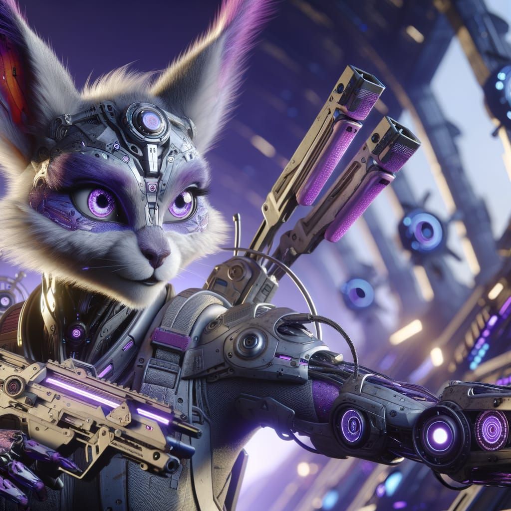 Purple Furry Warrior in Epic Action Scene