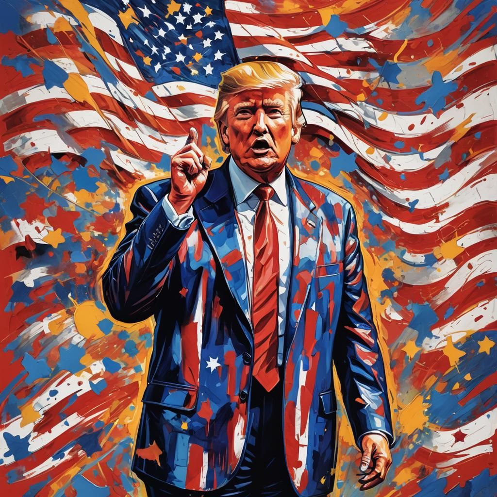 Colorful cartoon painting of president Donald trump