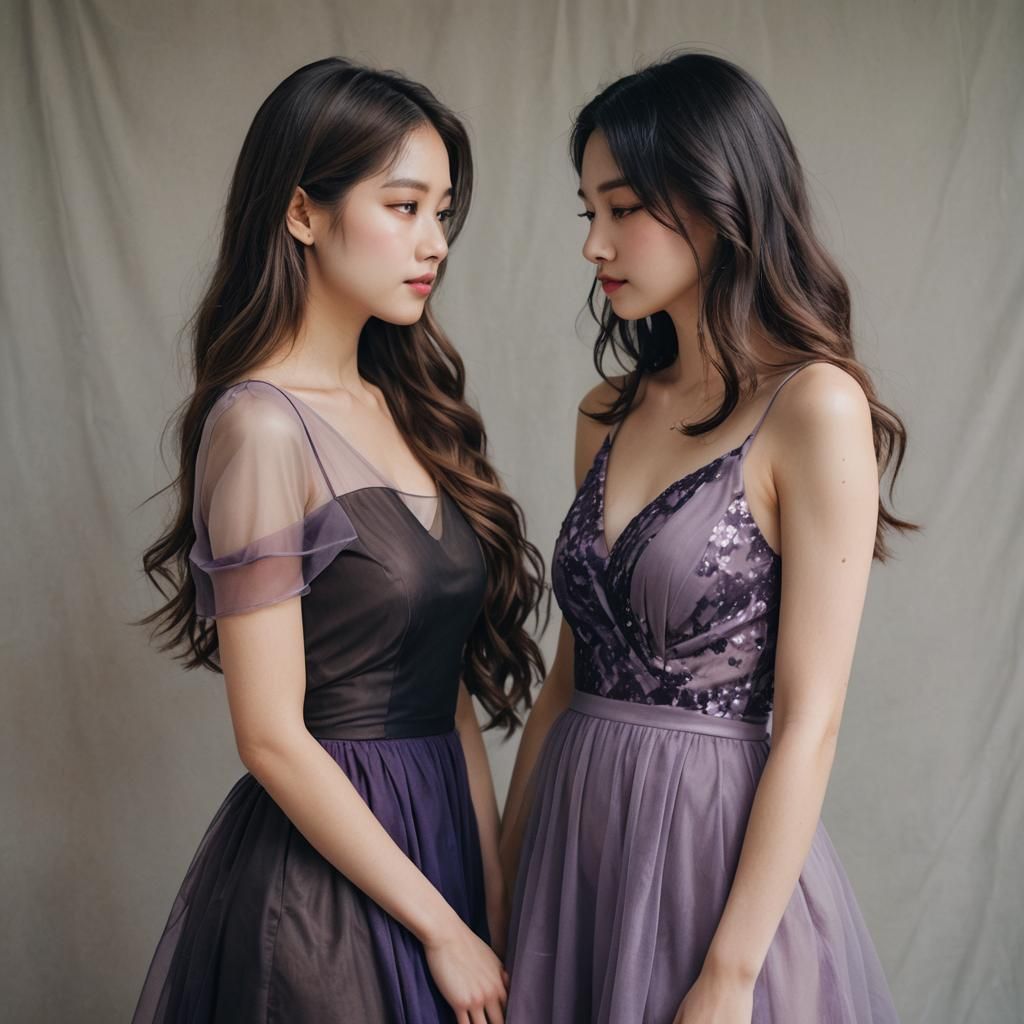 Two Women in Translucent Dresses, Hyperdetailed Portrait