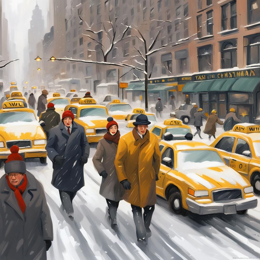 Festive Snow Day on Avenue of the Americas