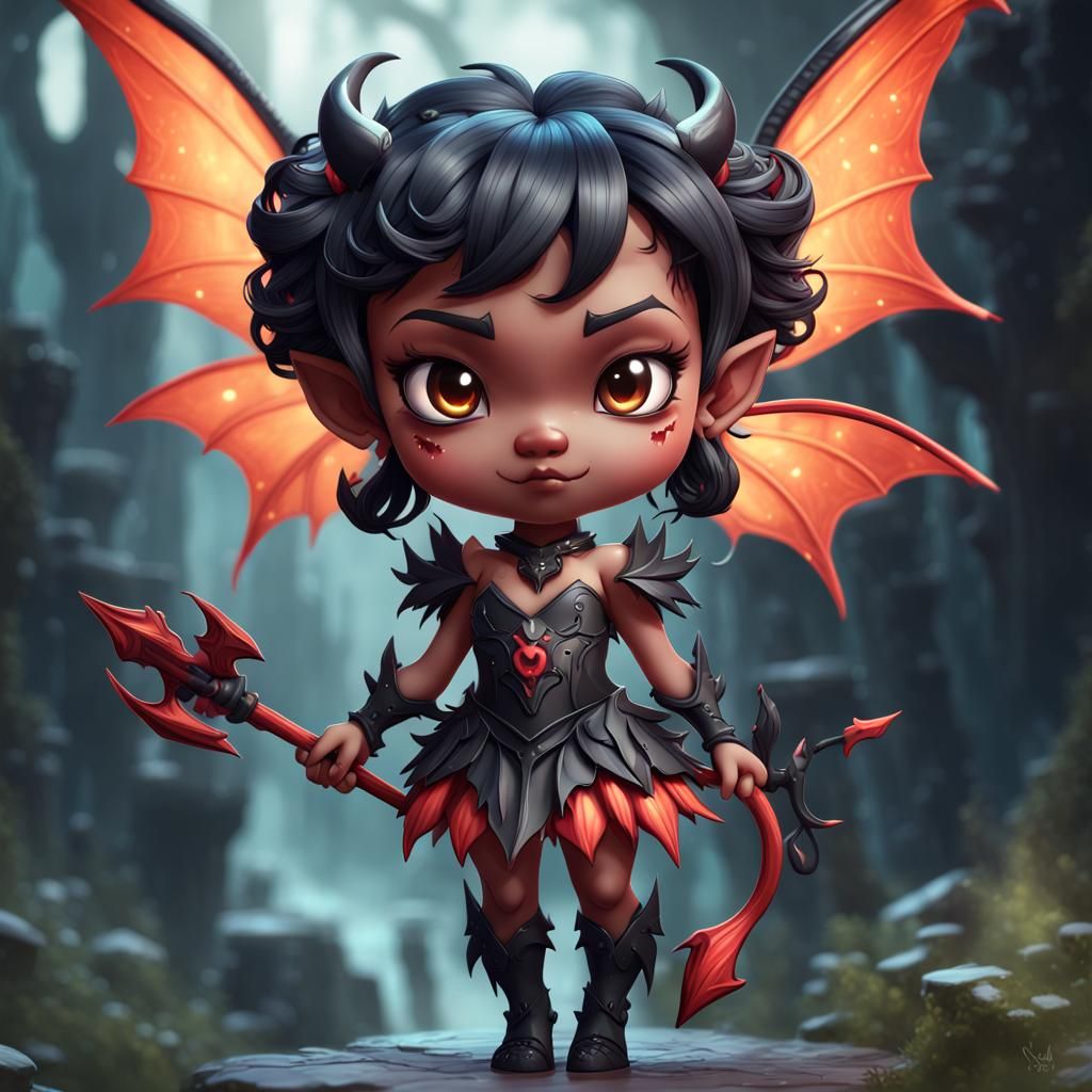 Chibi Black Fairy Devil: Detailed Matte Painting