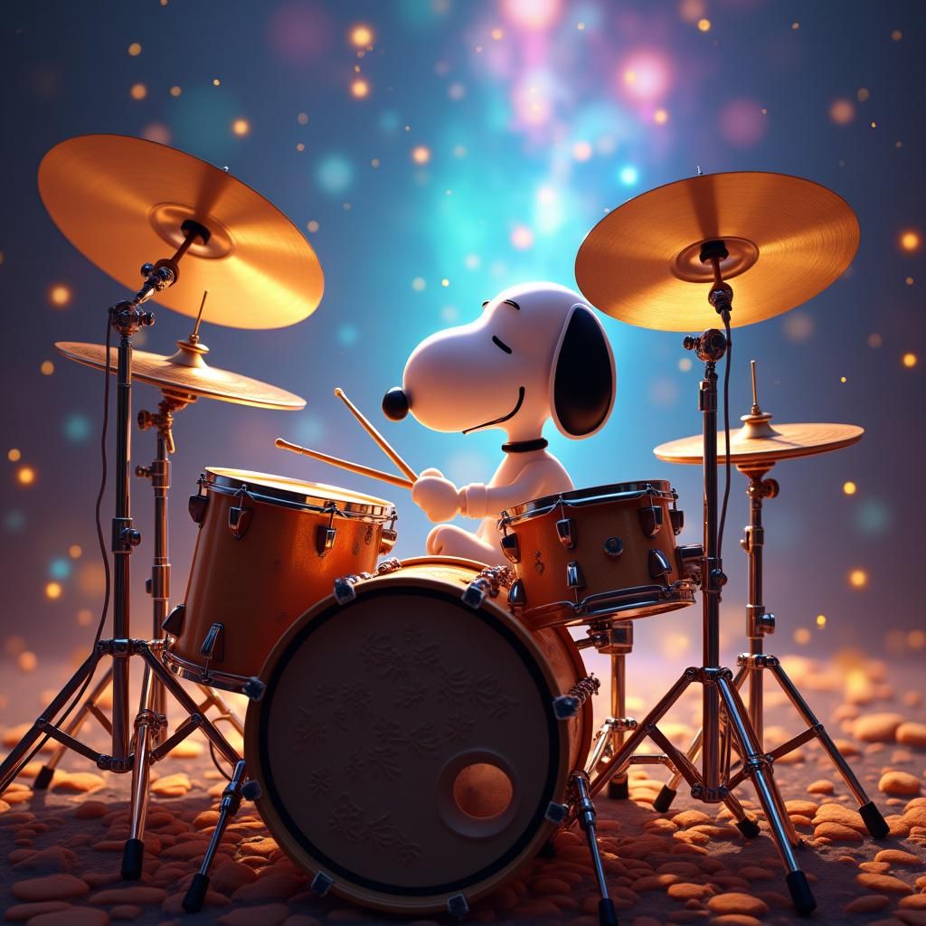 Snoopy's Drum Solo in a Digital Art Style