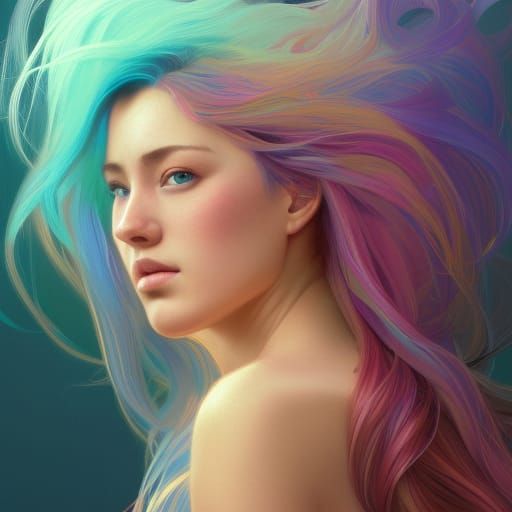 Rainbow Hair Portrait in Hyperdetailed Style