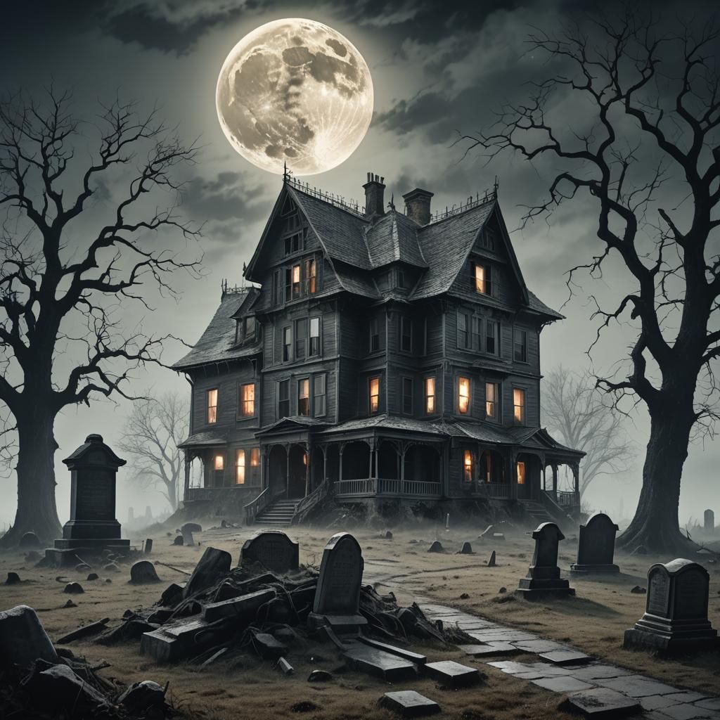 Eerie Abandoned House Under Bioluminescent Moon