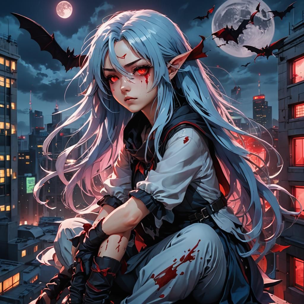 Anime Assassin Gazing at the Moon