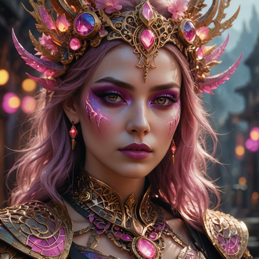 Girl with Intricate Makeup in Fantasy Realm