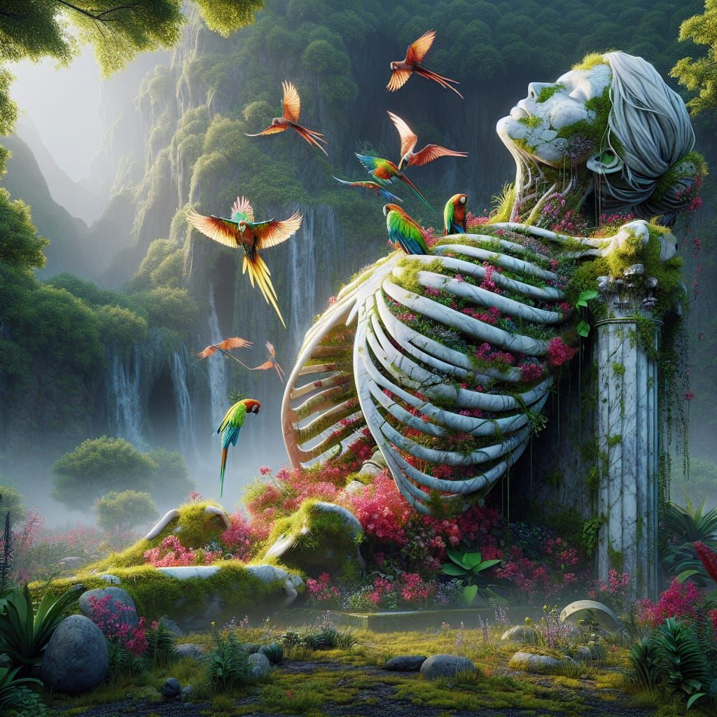 Colossal Marble Ribcage in Botanical Garden