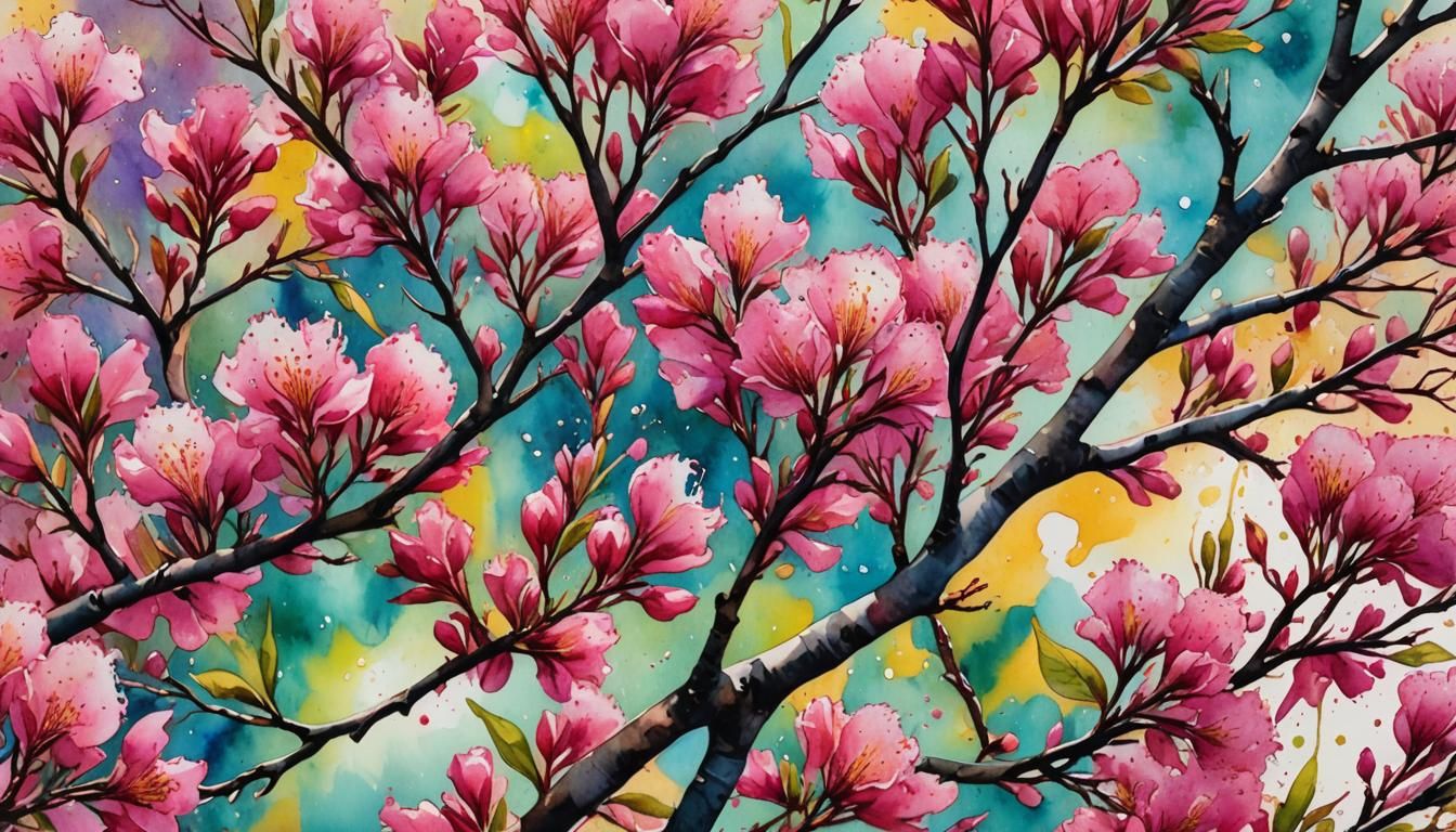 Crepe Myrtle in Watercolor with Alcohol Ink Accents