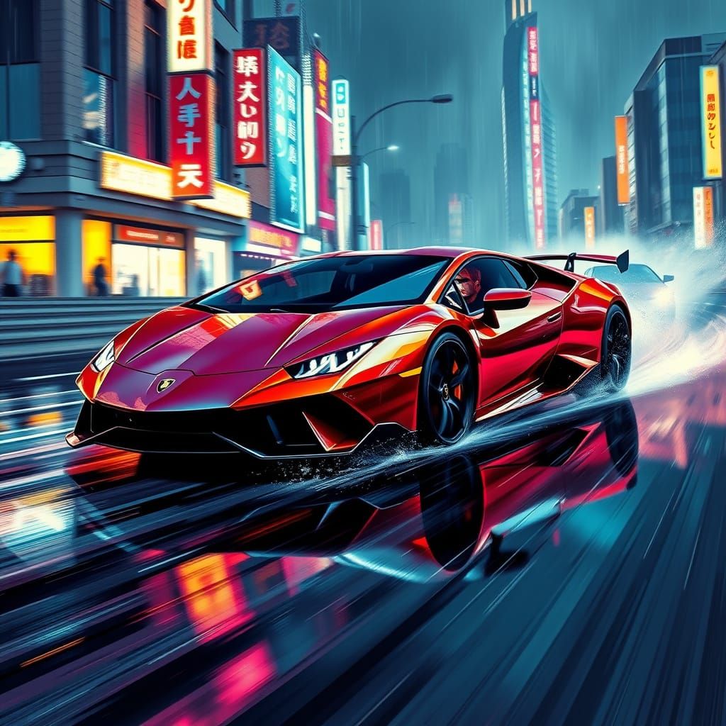 Lamborghini Aventador Drifting in Cyberpunk Tokyo