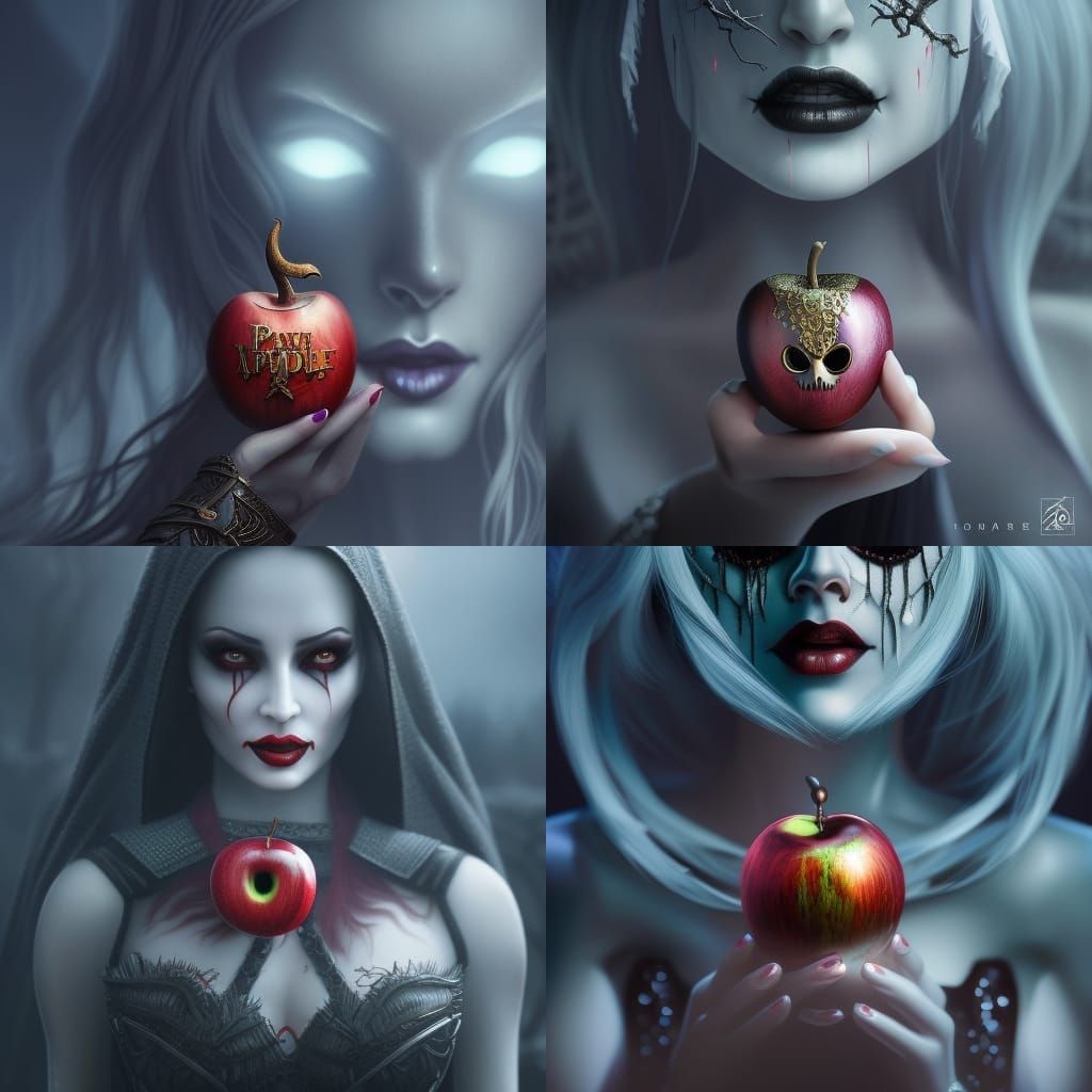 Sinister Woman Holding Forbidden Apple in Dark Fantasy Art