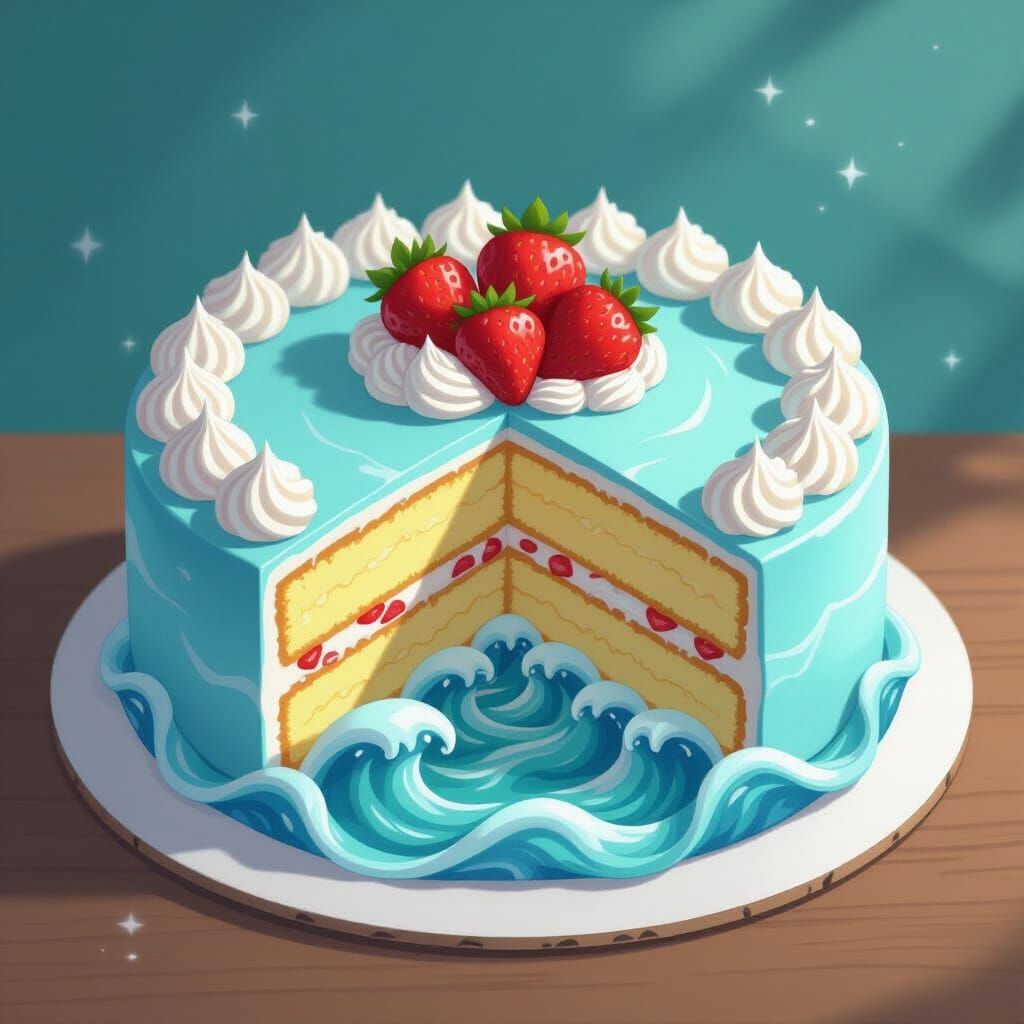 Anime Slice of Cake Resembling the Ocean