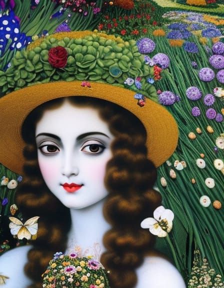 Gothic Maiden in Flower Garden: Baroque Rococo Style
