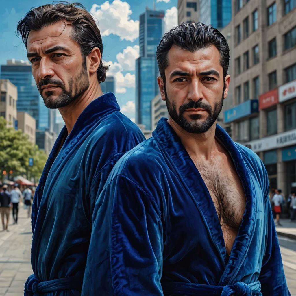 Turkish Men in Velvet Robes, Impasto Digital Portrait