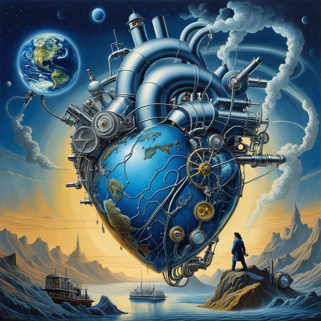 Lost In Blue Planet Surreal Heart Fantasy 🪐🌎💫