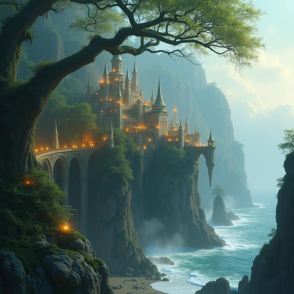 Ethereal Elven City in Ancient Forest