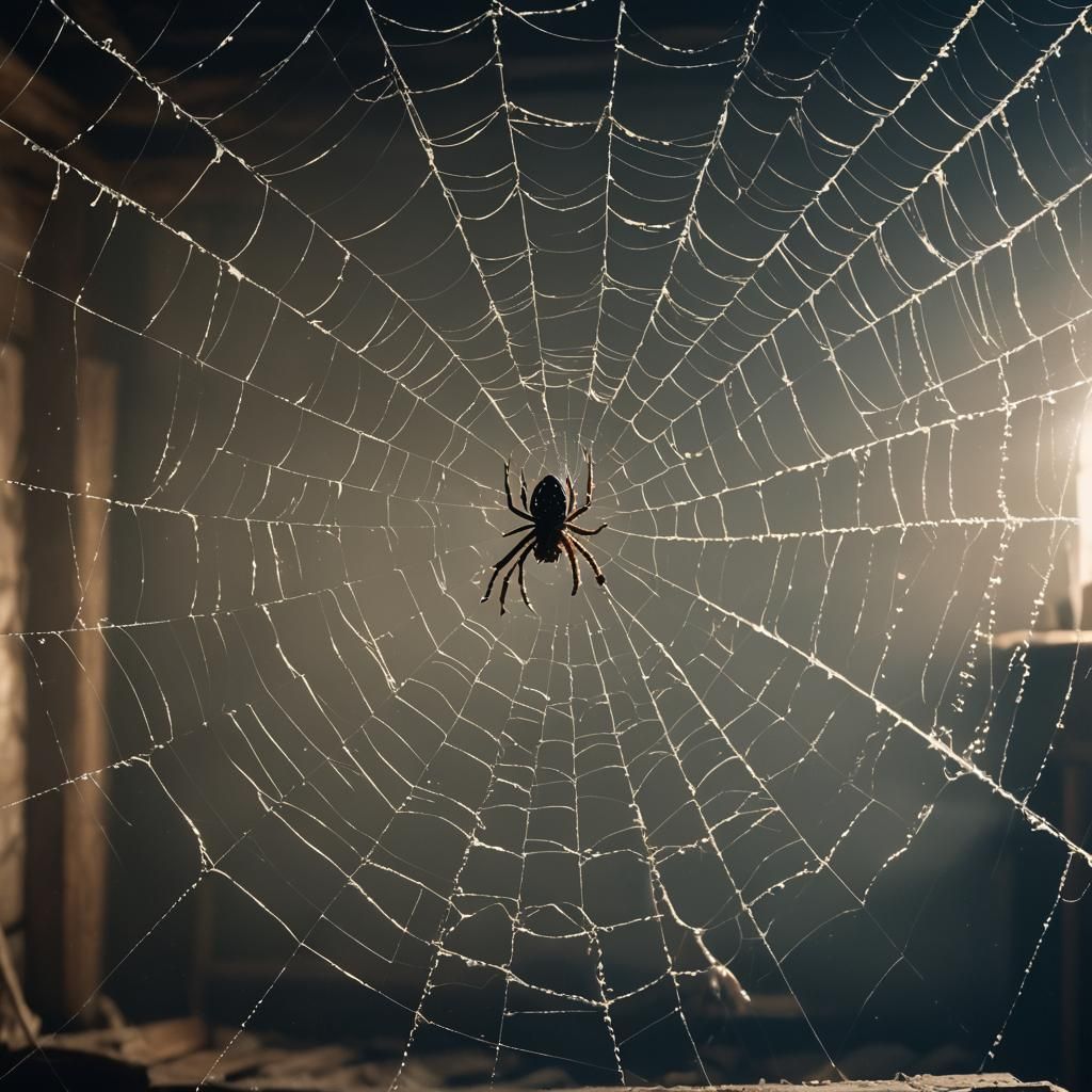 Spider Unweaving Web: Cinematic Film Still