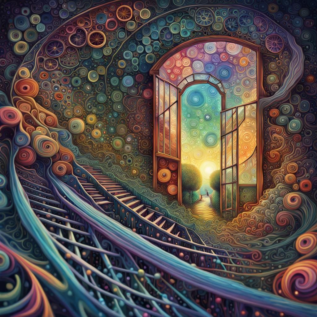 DNA Helix Growing from Quilled Greenhouse, Iridescent Ink Ar...