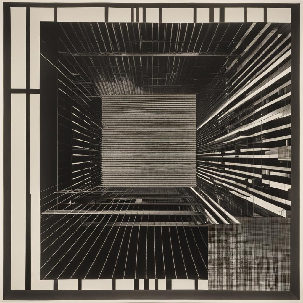 Surrealist Architecture Collage with Radiating Light Beams