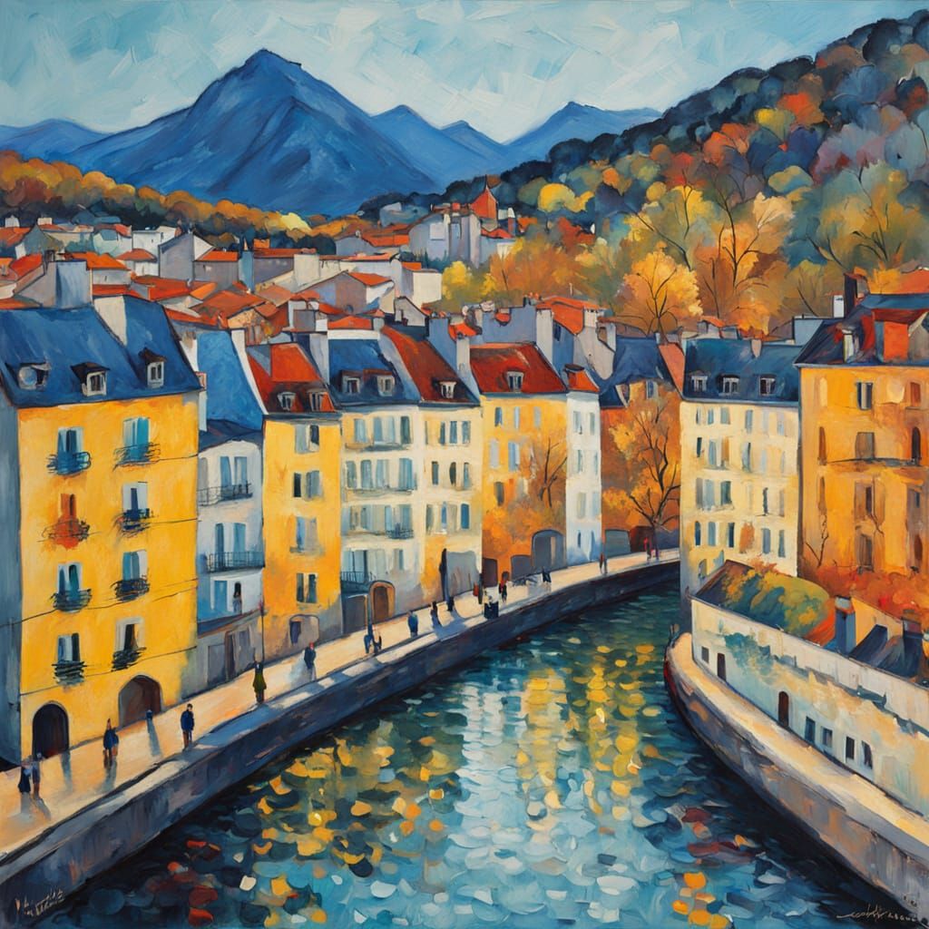 Grenoble Cityscape in Vibrant Neo-Impressionist Style