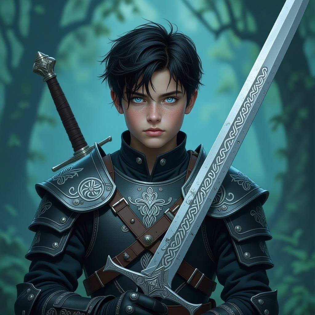 Fantasy Teen Warrior in Mystical Forest