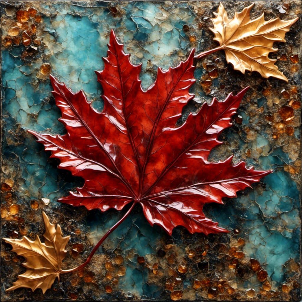 Hyperrealistic Maple Leaf in Azulejo Epoxy Resin