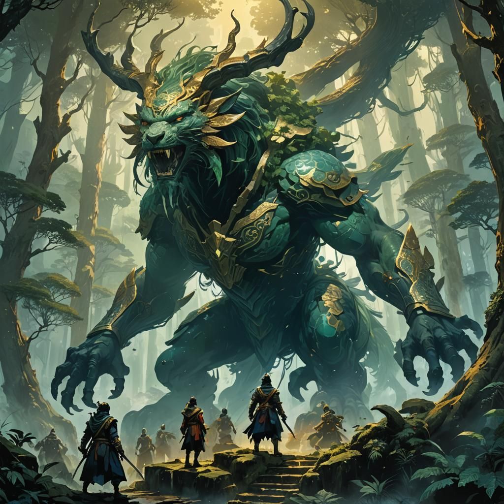 Mystical Forest: Warrior and Spirit Beast Team Up