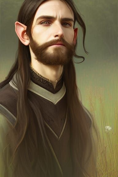 Detailed Half-Elf Portrait in a Meadow, Fantasy Art